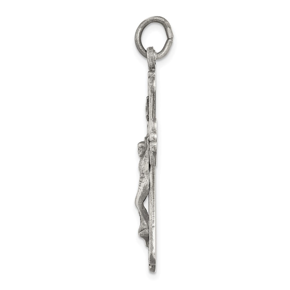 Sterling Silver Antiqued and Brushed INRI Crucifix Pendant