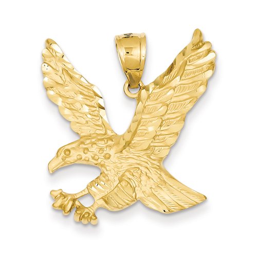 14k Satin Diamond-cut Eagle Pendant