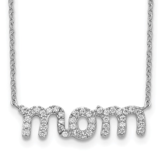 Sterling Silver Rhodium-plated MOM w/CZ Necklace 18 Inches