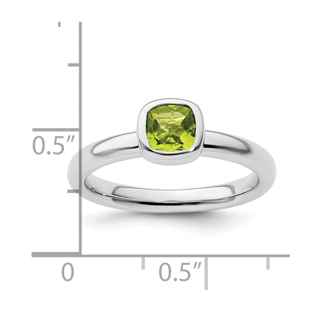 Sterling Silver Stackable Expressions Cushion Cut Peridot Ring Size -7