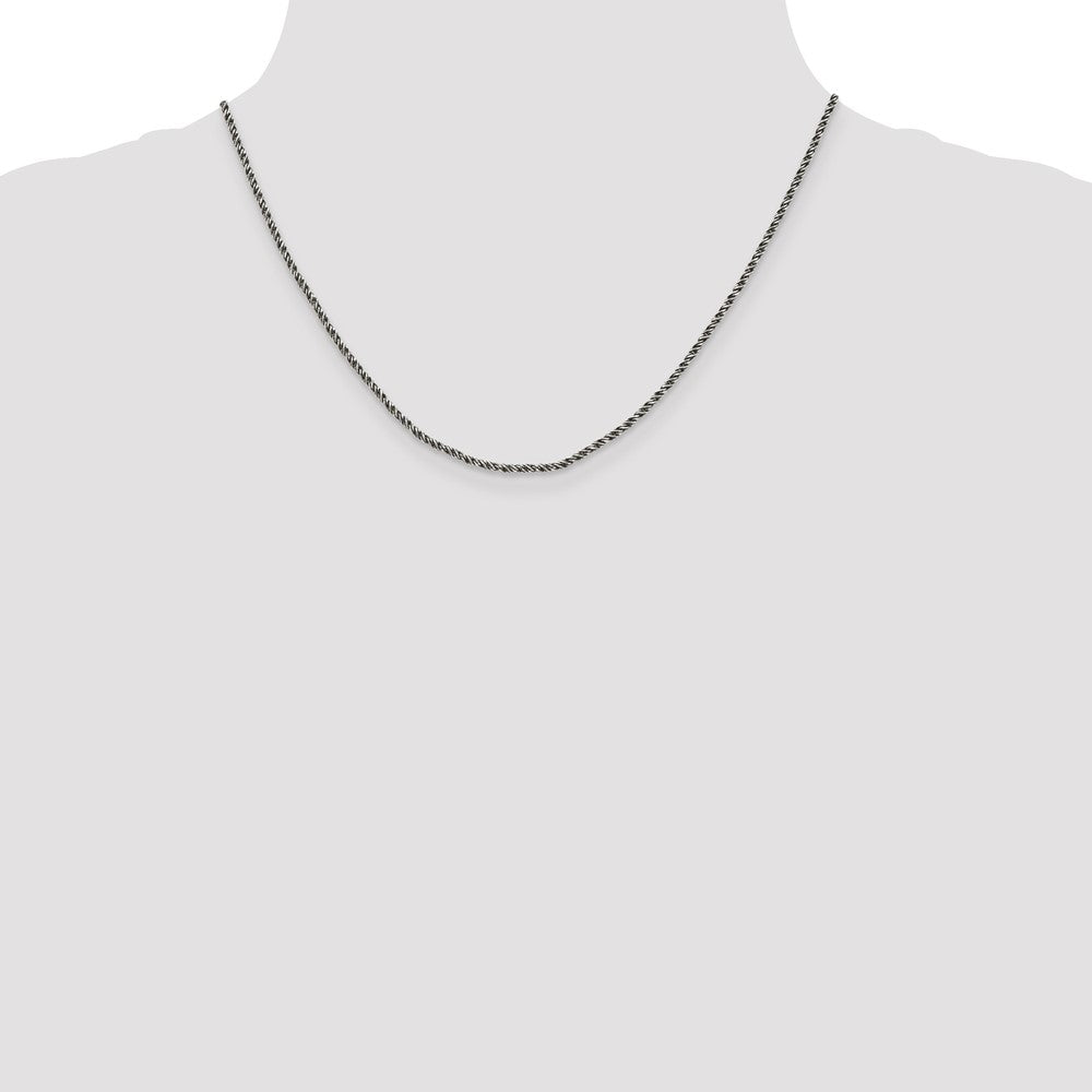 Sterling Silver Ruthenium-plated 1.7mm Twisted Tight Wheat Chain 18 Inches