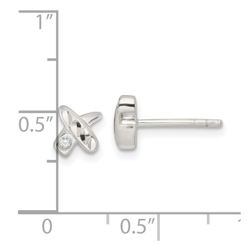 Sterling Silver Polished D/C X CZ Post Earrings