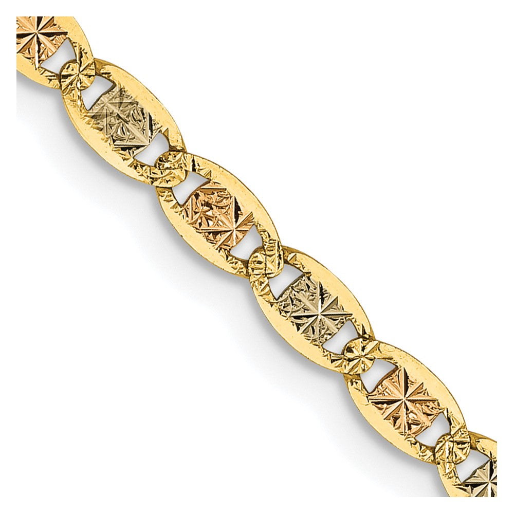 14K 24 inch 2.75mm Tri-color Pav‚ Valentino with Lobster Clasp Chain