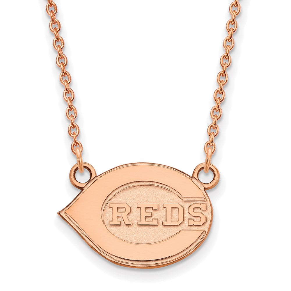 Sterling Silver Rose Gold-plated MLB LogoArt Cincinnati Reds Small Pendant