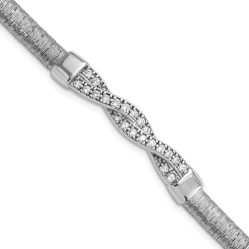 Sterling Silver Polished CZ Twist w/ 1.5in ext. Bracelet