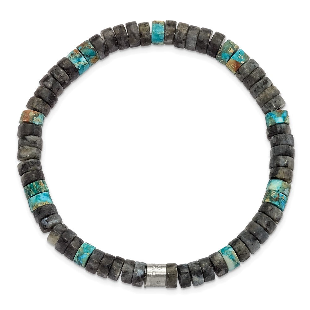 Stainless Steel Brushed Blue Sediment/Black Spectrolite Stretch Bracelet
