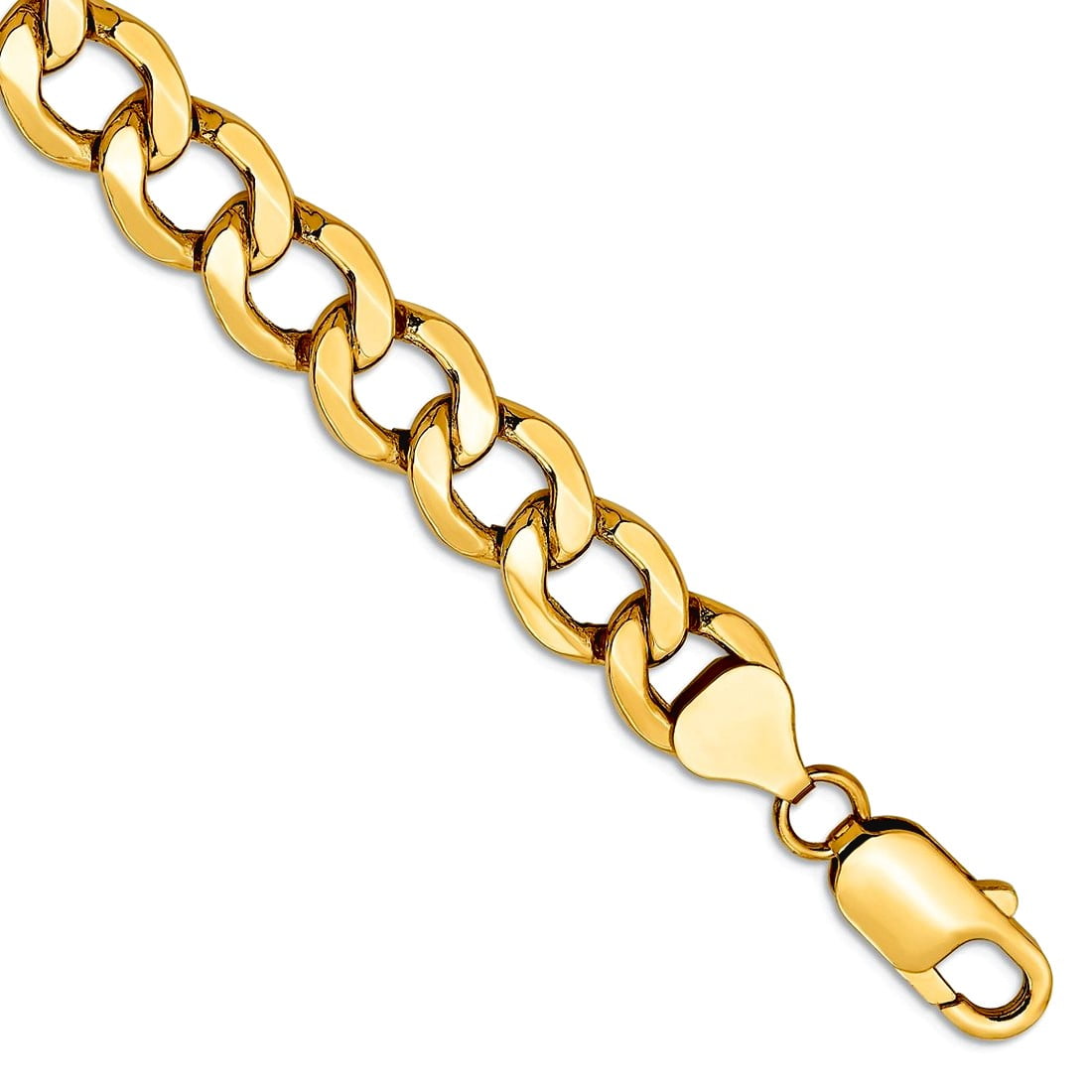 14K 7 inch 9mm Semi-Solid Curb with Lobster Clasp Bracelet
