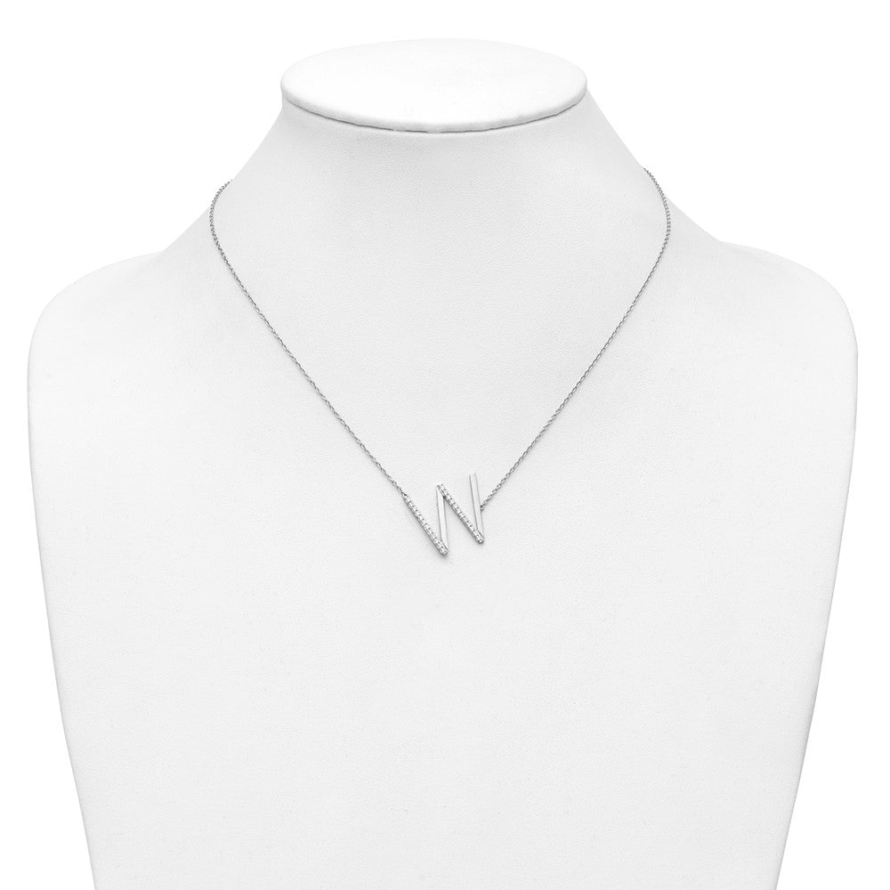 14K White Gold Sideways Diamond Initial W Necklace