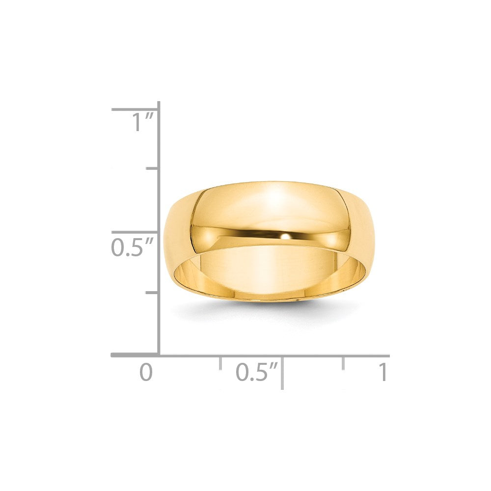 14k Yellow Gold 7mm Lightweight Half Round Wedding Band Size 6
