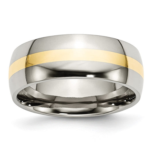 Stainless Steel w/14k Yellow Inlay Polished 8mm Band Size - 8