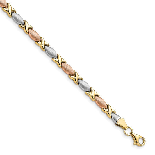 10K Tri-color Polished and Brushed Bracelet 7.5  inches