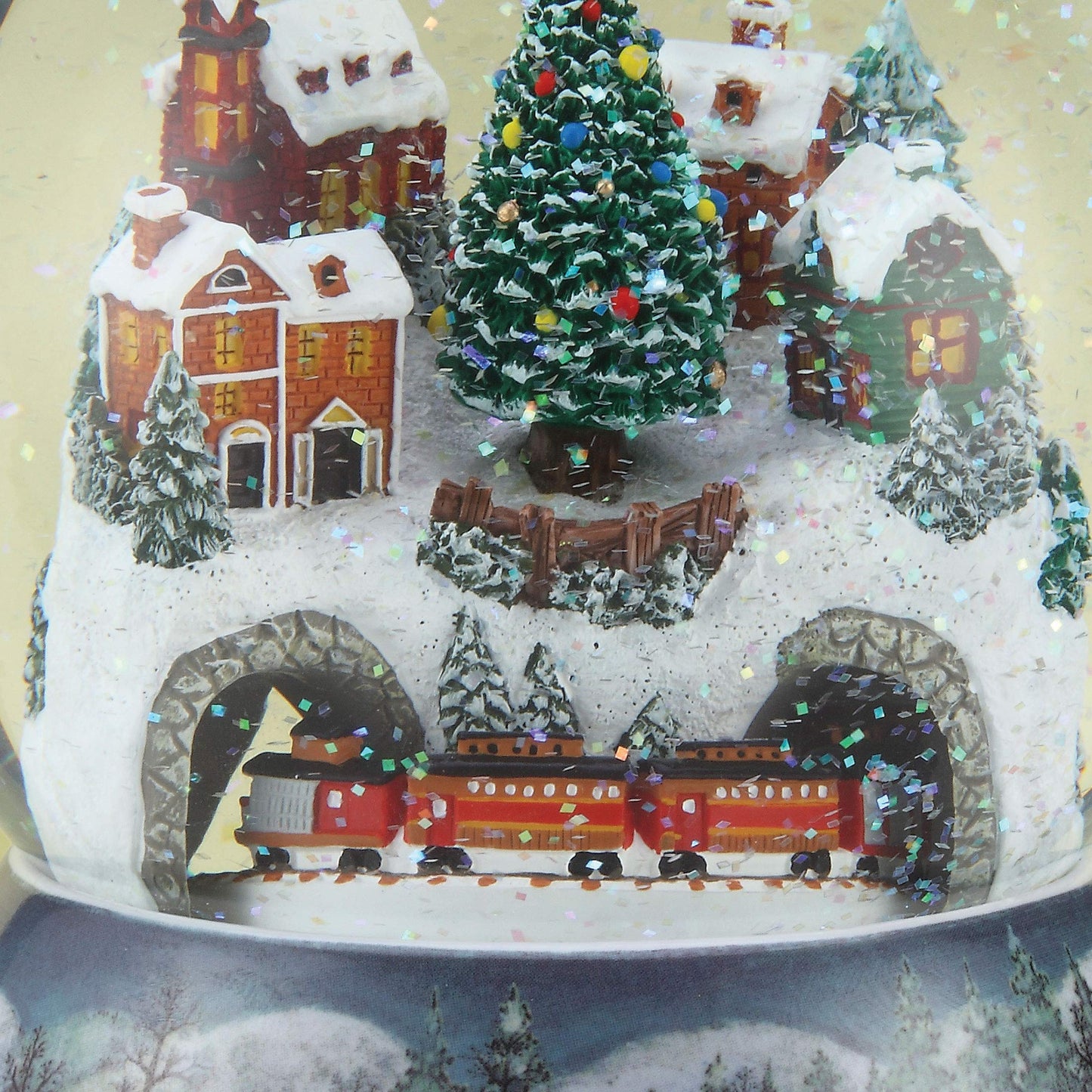 Train Tunnel Revolving Musical Glitterdome Plays Jolly Old Saint Nicholas