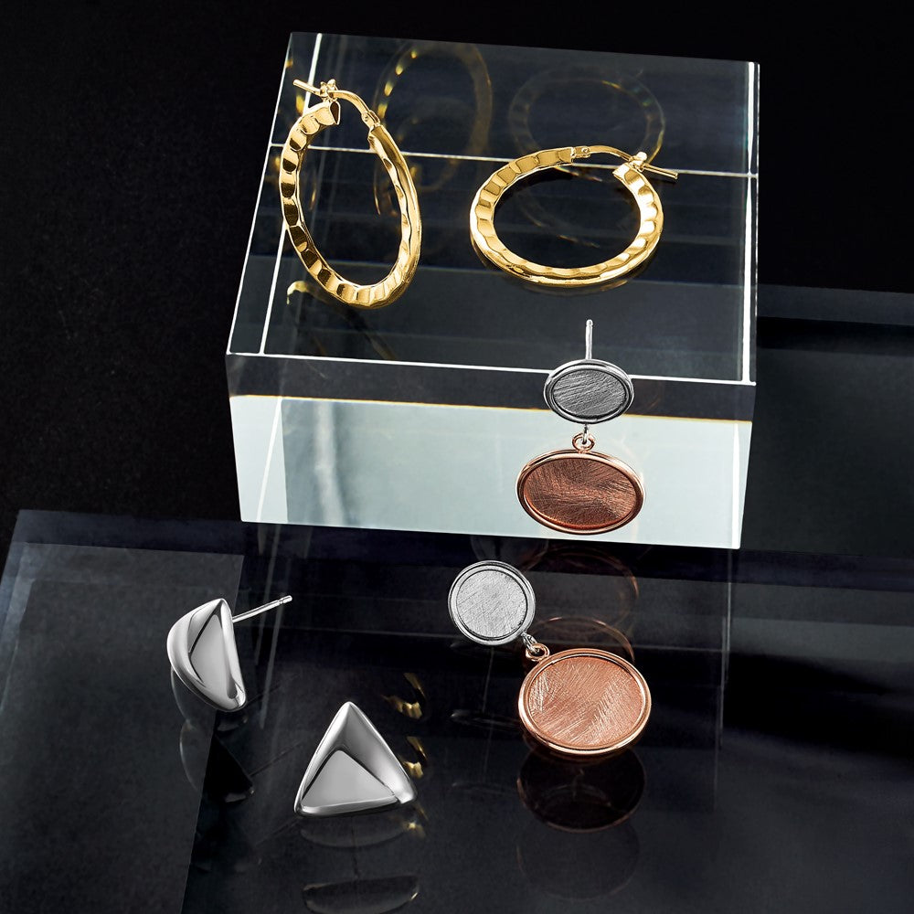 Sterling Silver Gold-plated Polished/Hammered Hoop Earrings