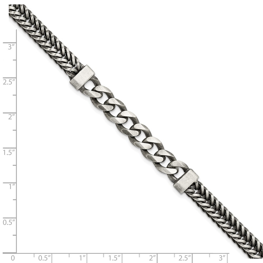 Sterling Silver Brushed Antiqued Wheat & Curb Chain Bracelet 8.5 inches