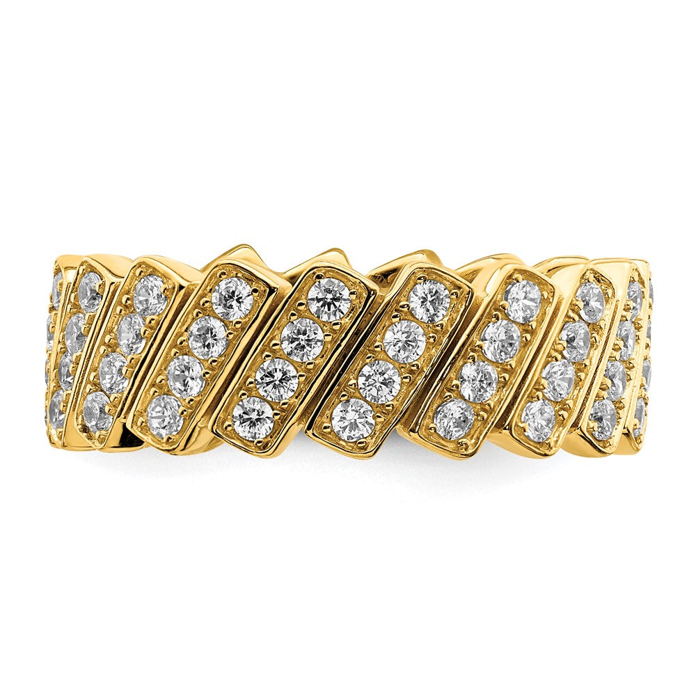Sterling Silver Gold-tone Slanted CZ Band