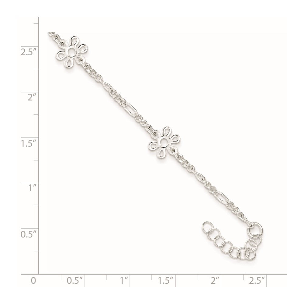 Sterling Silver Polished Flower 9in Plus 1in Ext. Anklet 9 inches