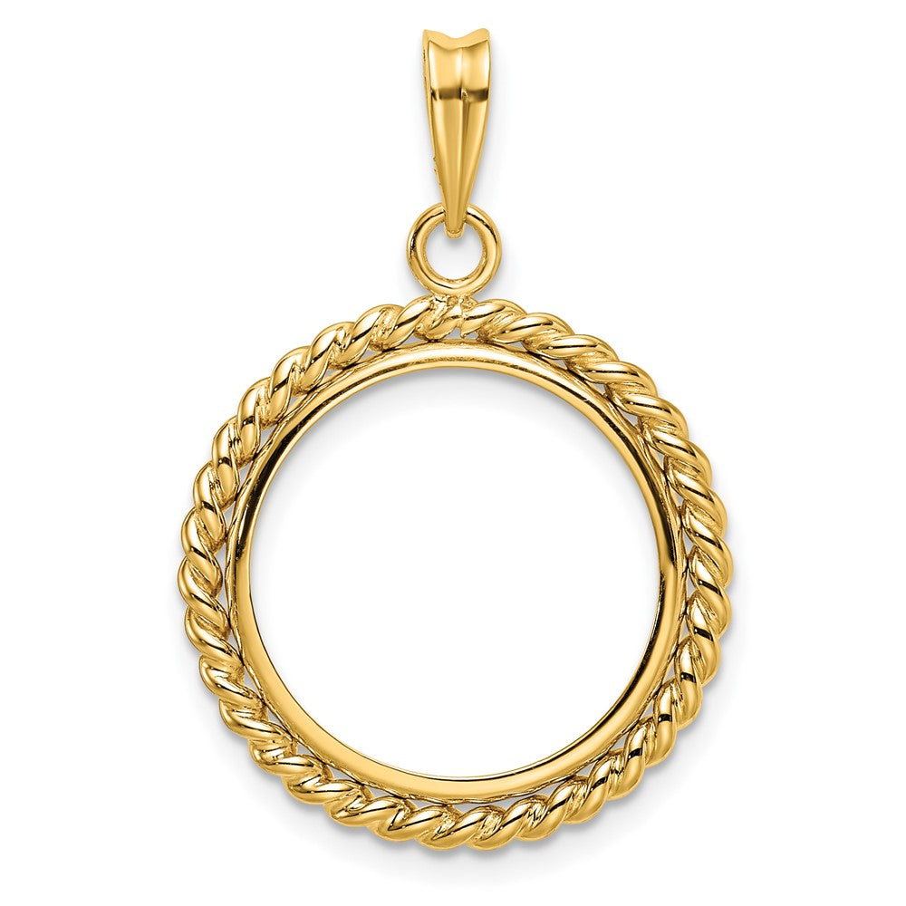 Wideband Distinguished Coin Jewelry 14k Polished with Twisted Wire 18.0mm Prong Coin Bezel Pendant