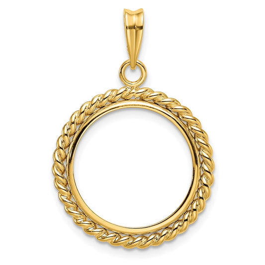 Wideband Distinguished Coin Jewelry 14k Polished with Twisted Wire 18.0mm Prong Coin Bezel Pendant