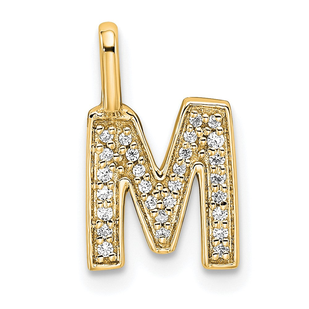 14K Yellow Gold Diamond Letter M Initial Pendant