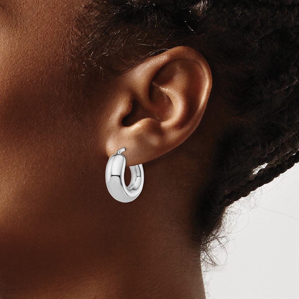 Sterling Silver RH-plated Polished Tapered Hollow Round Hoop Earrings