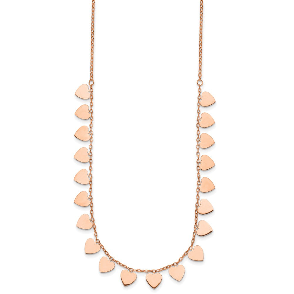 14K RG Hearts 16in + 2in Ext shiny finish Necklace