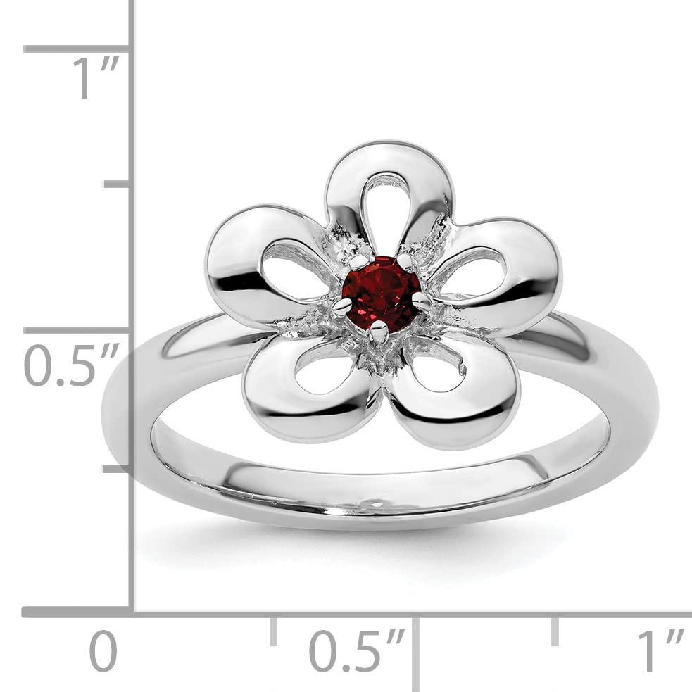 Sterling Silver Stackable Expressions Polished Garnet Flower Ring Size -6