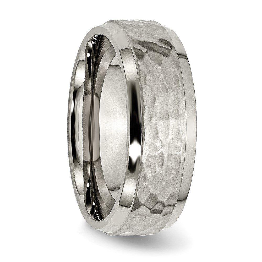 Titanium Polished and Hammered 8mm Beveled Edge Band Size - 10.5