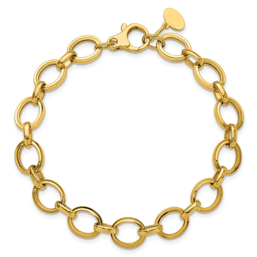 14K Polished and Grooved Fancy Link Bracelet 7.5  inches