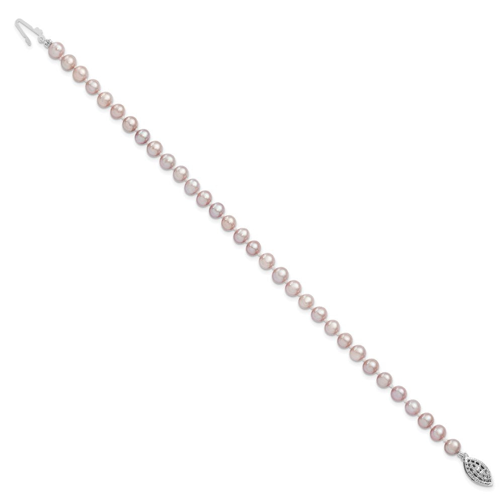 Sterling Silver Rhodium-plated 5-6mm Purple Near-Round Freshwater Cultured Pearl 7.25 inch Bracelet 7.25 inches