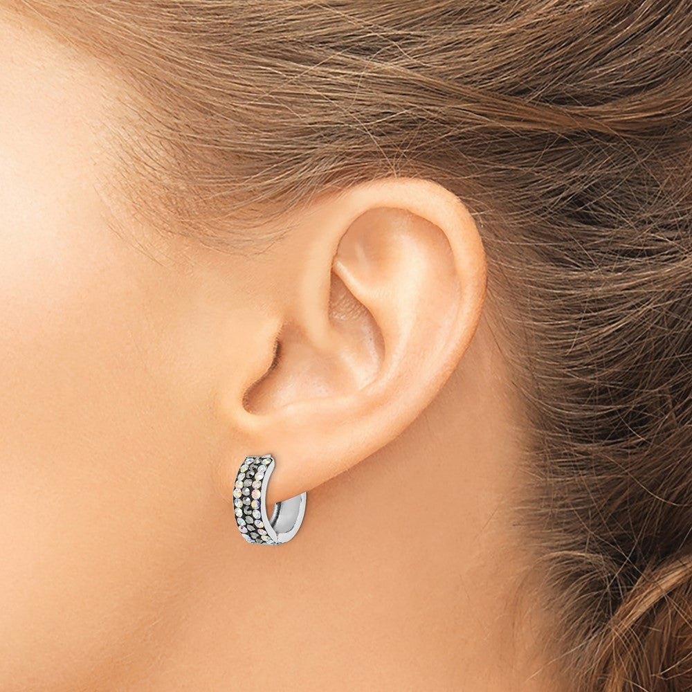 Sterling Silver Rhodium-plated Grey/Rainbow Preciosa Hinged Hoop Earrings