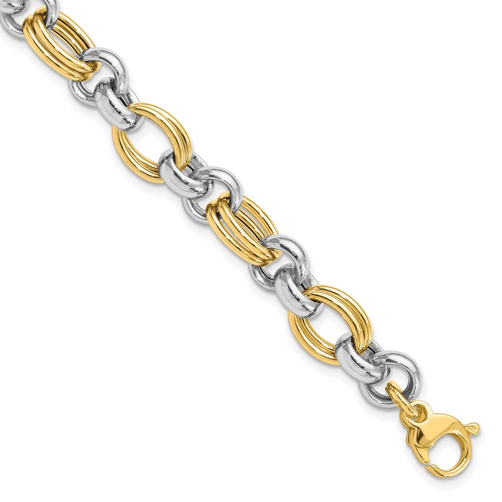 14K Two-tone Polished Link Bracelet 7.5  inches