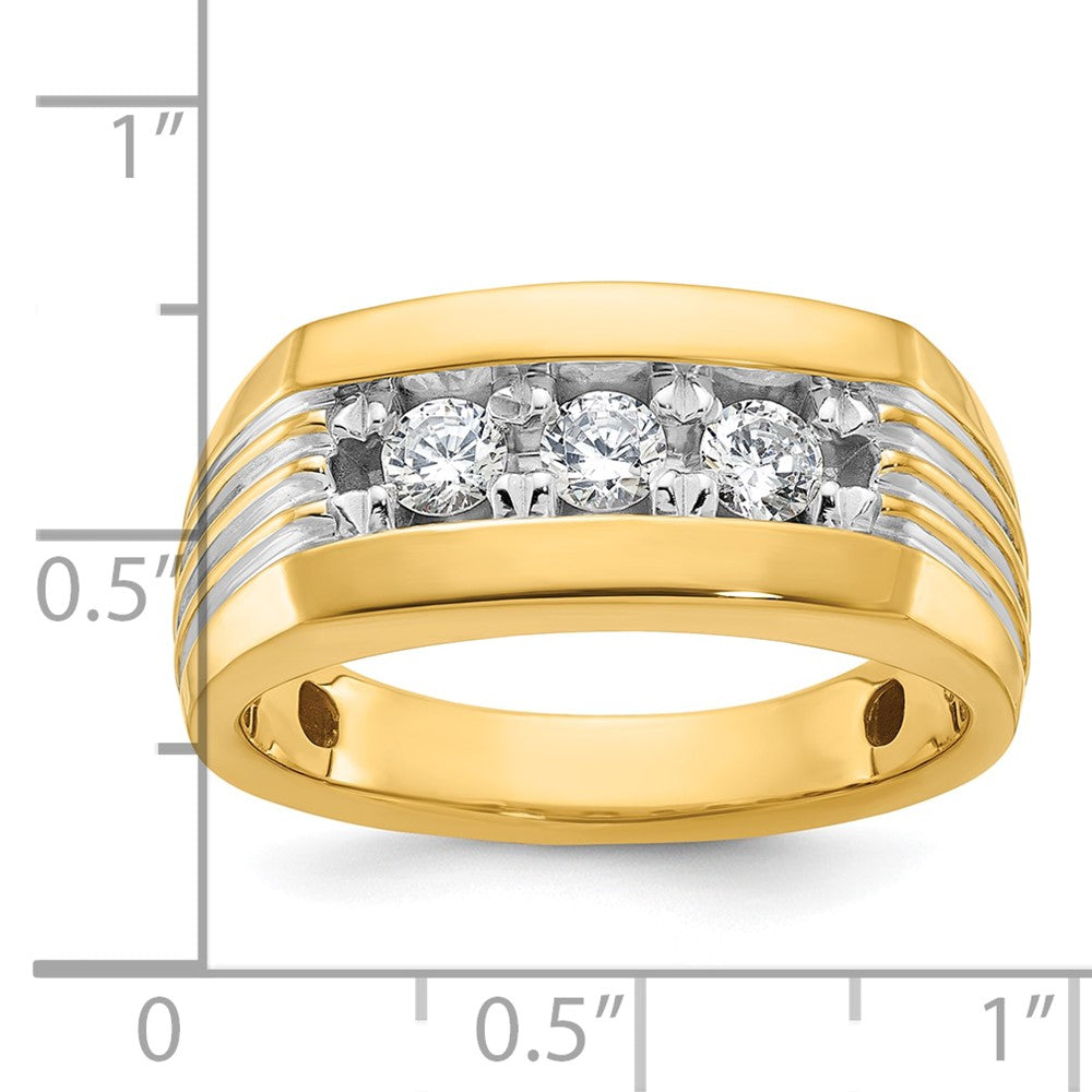 IBGoodman 14k with White Rhodium Men's Polished and Grooved 3-Stone 1/2 Carat AA Quality Diamond Ring