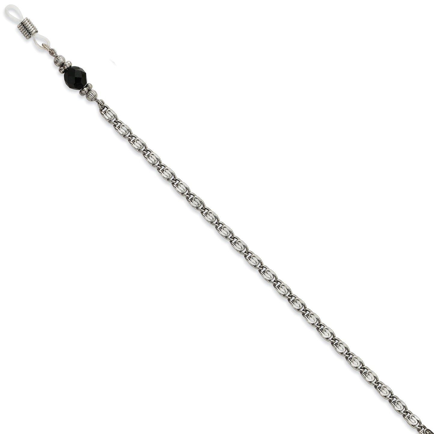 1928 Jewelry Silver-tone Black Crystal Faceted Bead Eyewear Holder 30 inch Chain QBF595