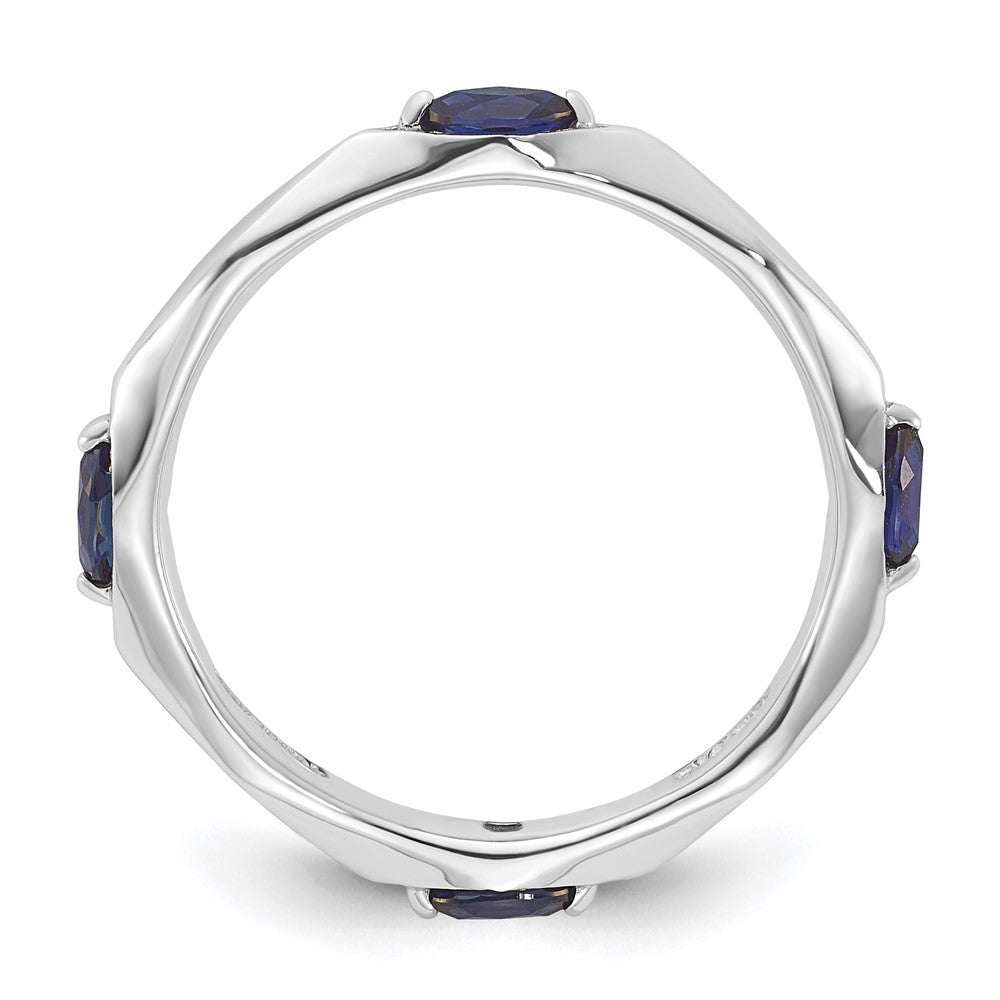 Sterling Silver Stackable Expressions Rhod-plated Created Sapphire Ring Size -9