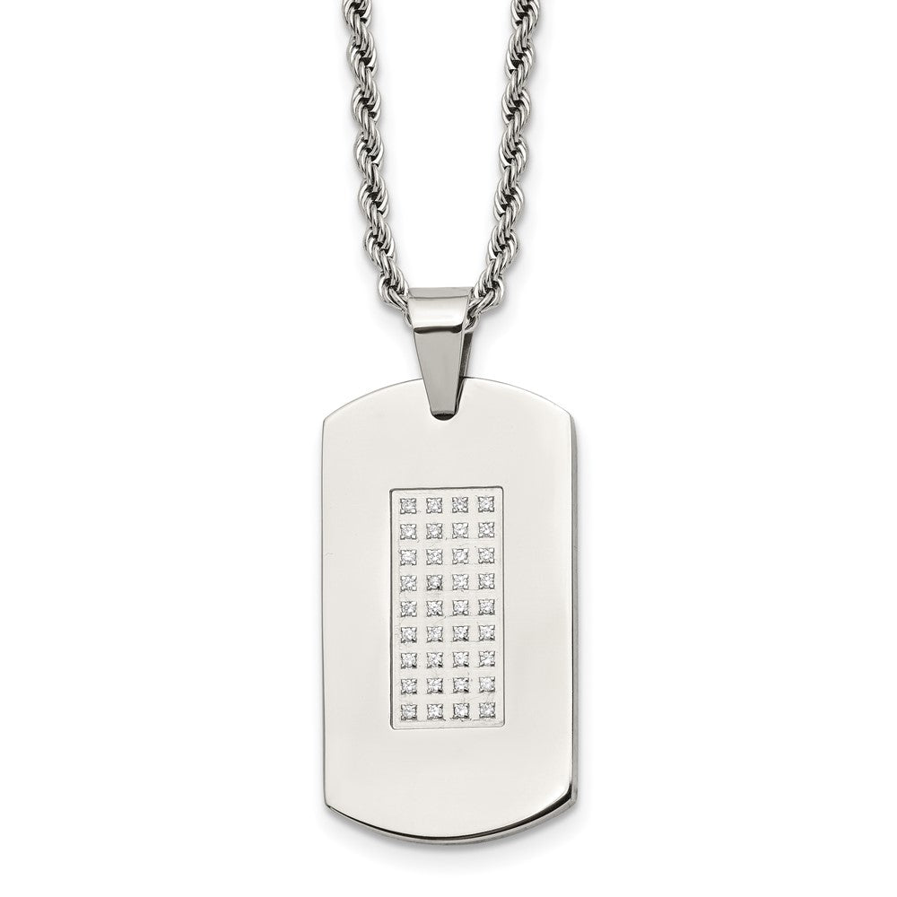 Stainless Steel 22in Polished with CZs Dog Tag Necklace