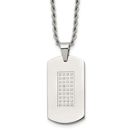 Stainless Steel 22in Polished with CZs Dog Tag Necklace