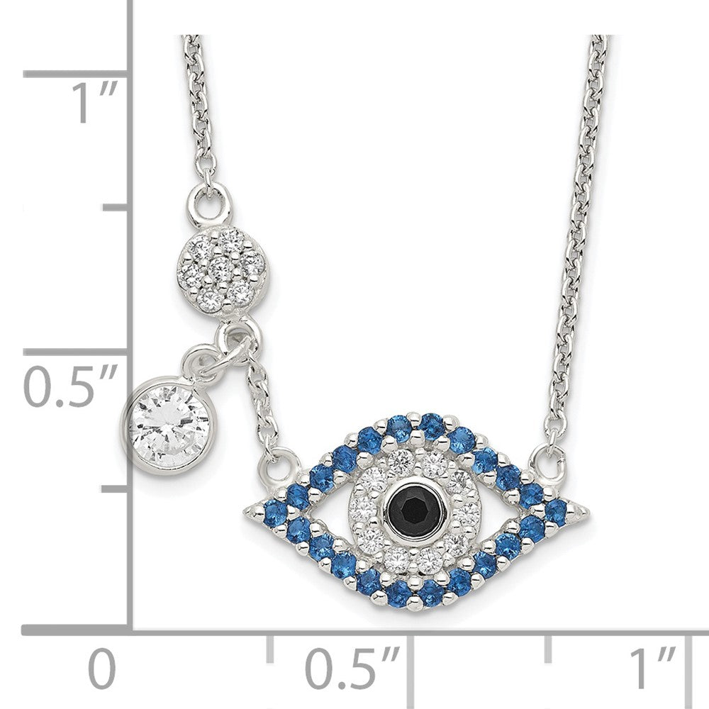 Sterling Silver Polished CZ Evil Eye Necklace 18 Inches