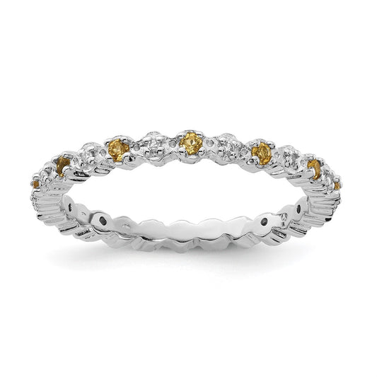 Sterling Silver Stackable Expressions Citrine & Diamond Ring Size -7