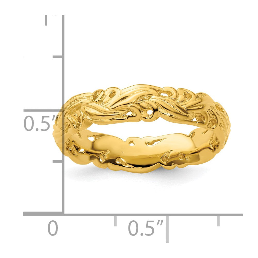 Sterling Silver Stackable Expressions Gold-plated Carved Band Size -6