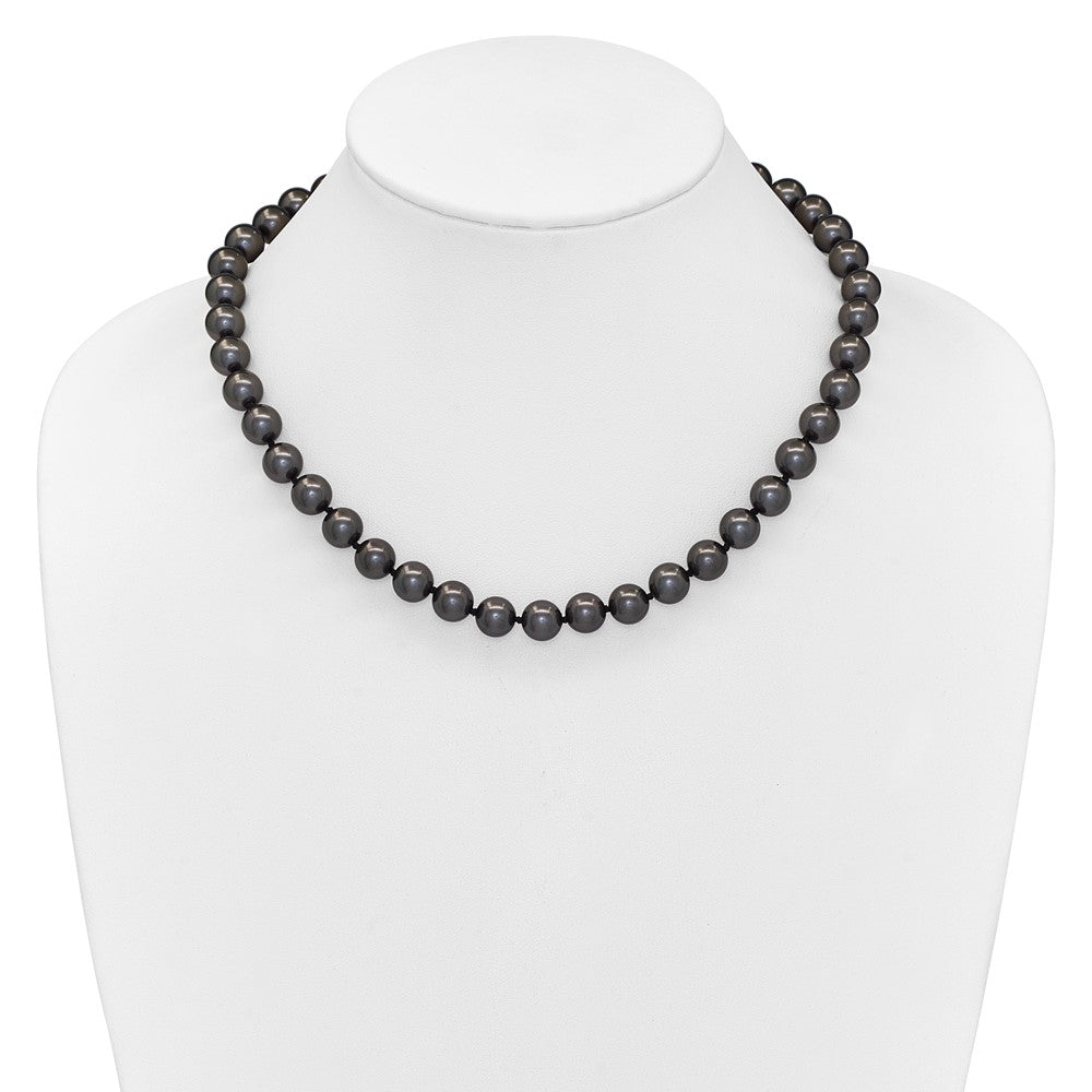 Majestik Sterling Silver Rhodium-plated 10-11mm Black Imitation Shell Pearl Hand-knotted Necklace 18 Inches