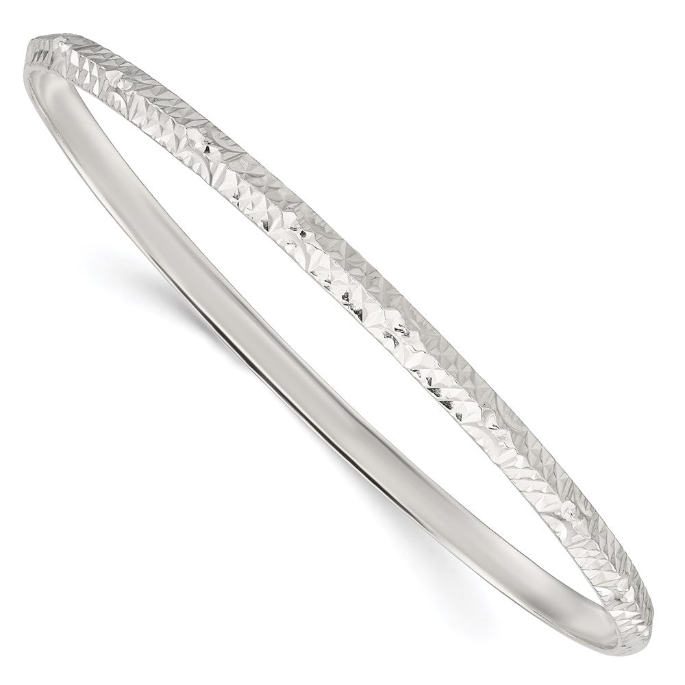Sterling Silver Diamond Cut Slip-on Bangle 8 inches