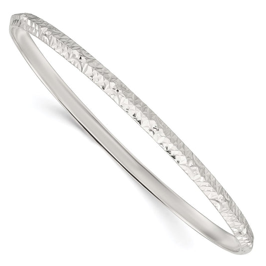 Sterling Silver Diamond Cut Slip-on Bangle 8 inches