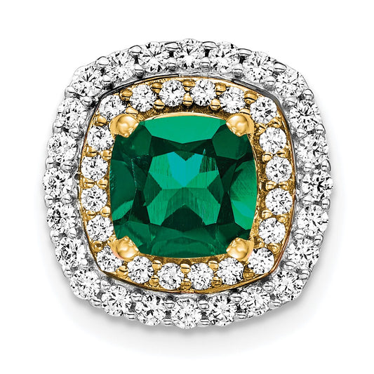 14k Two Tone 1/2 carat Lab Grown Diamond VS/SI+ G+ and Lab Created Emerald Chain Slide Pendant