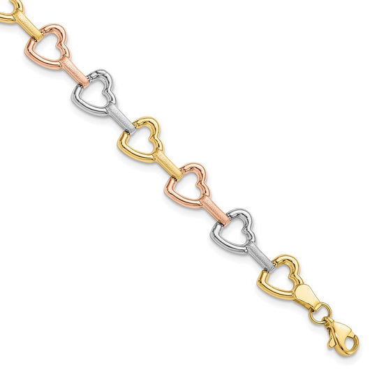 10K Tri-color Heart Bracelet 7.5  inches