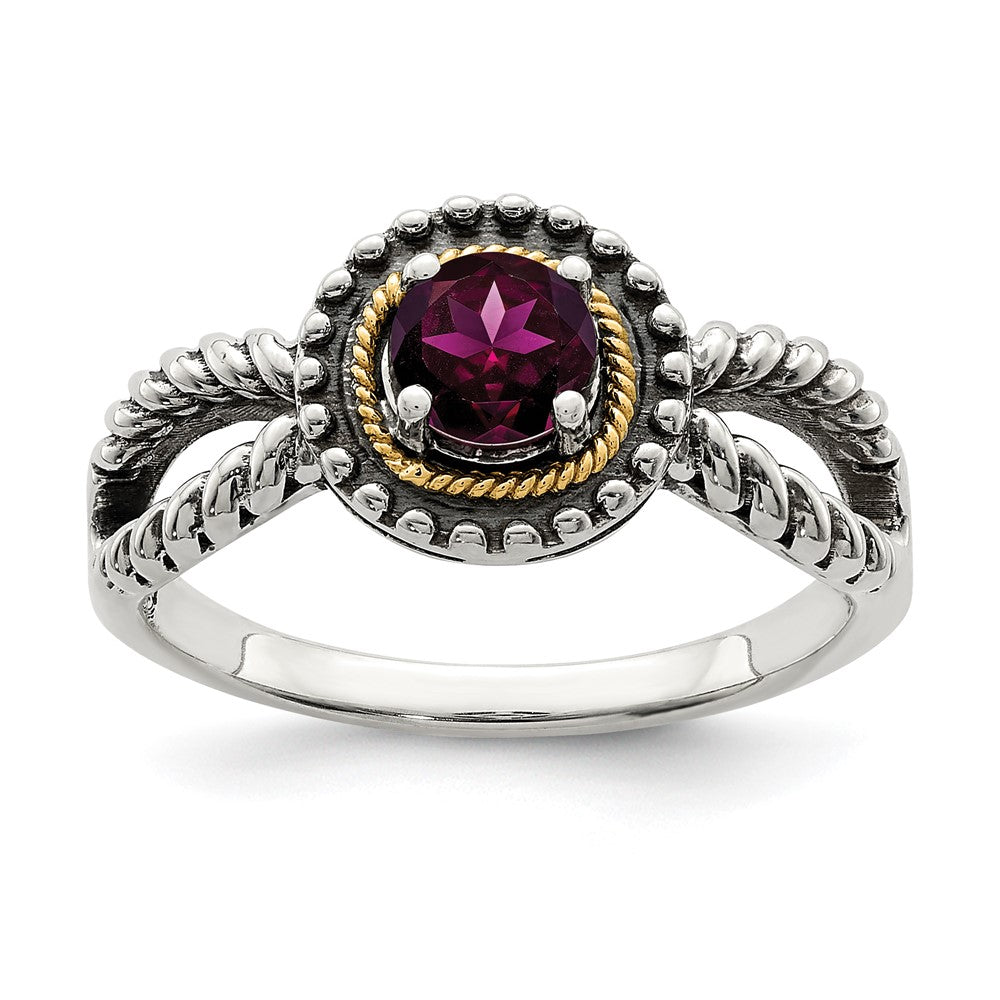 Shey Couture Sterling Silver with 14K Accent Antiqued Round Rhodolite Garnet Ring