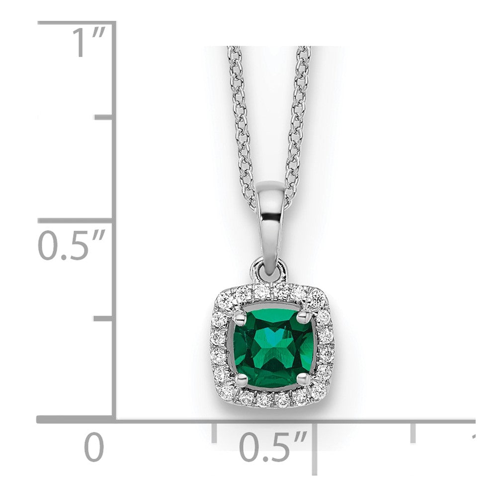 14k White Gold 1/10 carat Lab Grown Diamond VS/SI+ G+ and Created Emerald 18 inch Pendant Necklace