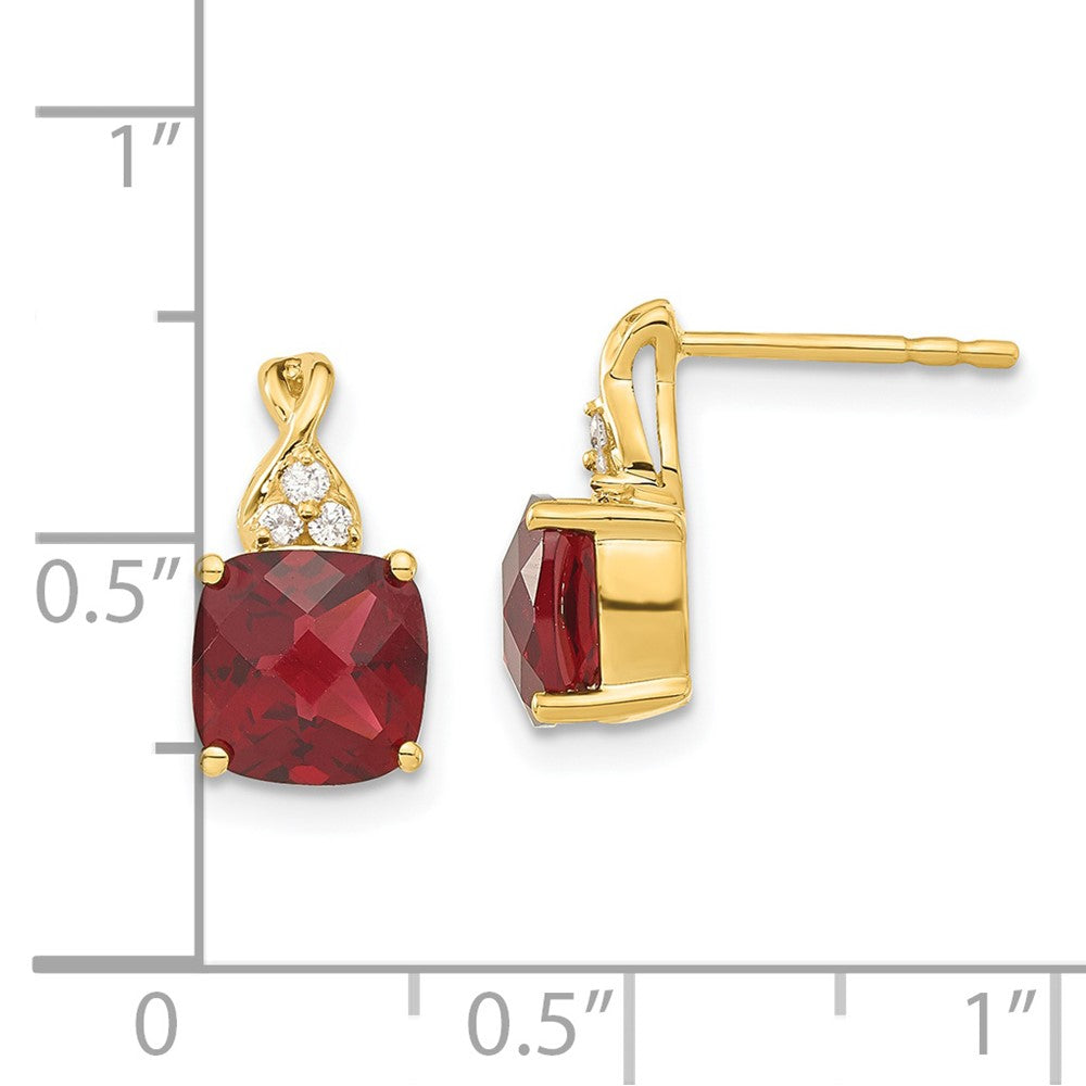 14ky Synthetic Checkerboard Garnet & Diamond Earrings