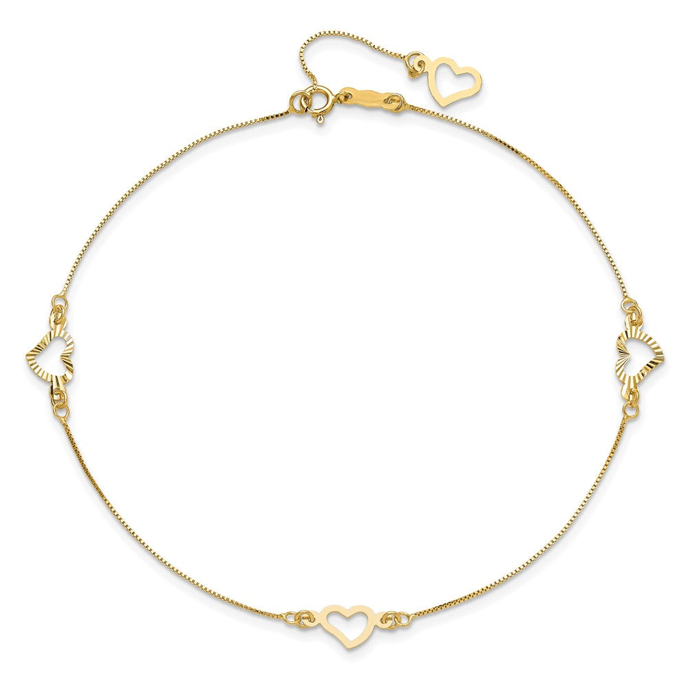 14K Adjustable Fancy Heart 9in Plus 1in Ext. Anklet