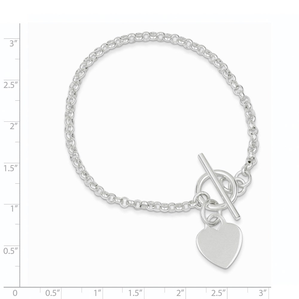 Sterling Silver Fancy Engraveable Heart Bracelet 7.5 inches