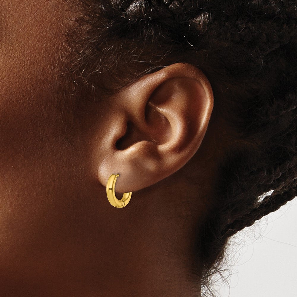 Stainless Steel Polished Yellow IP-plated 3mm Hinged Hoop Earrings